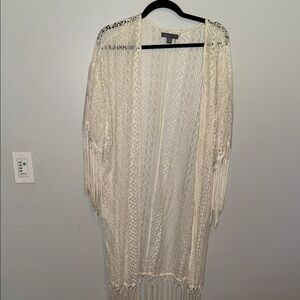 Kendall & Kylie Cream Lace Fringe Kimono